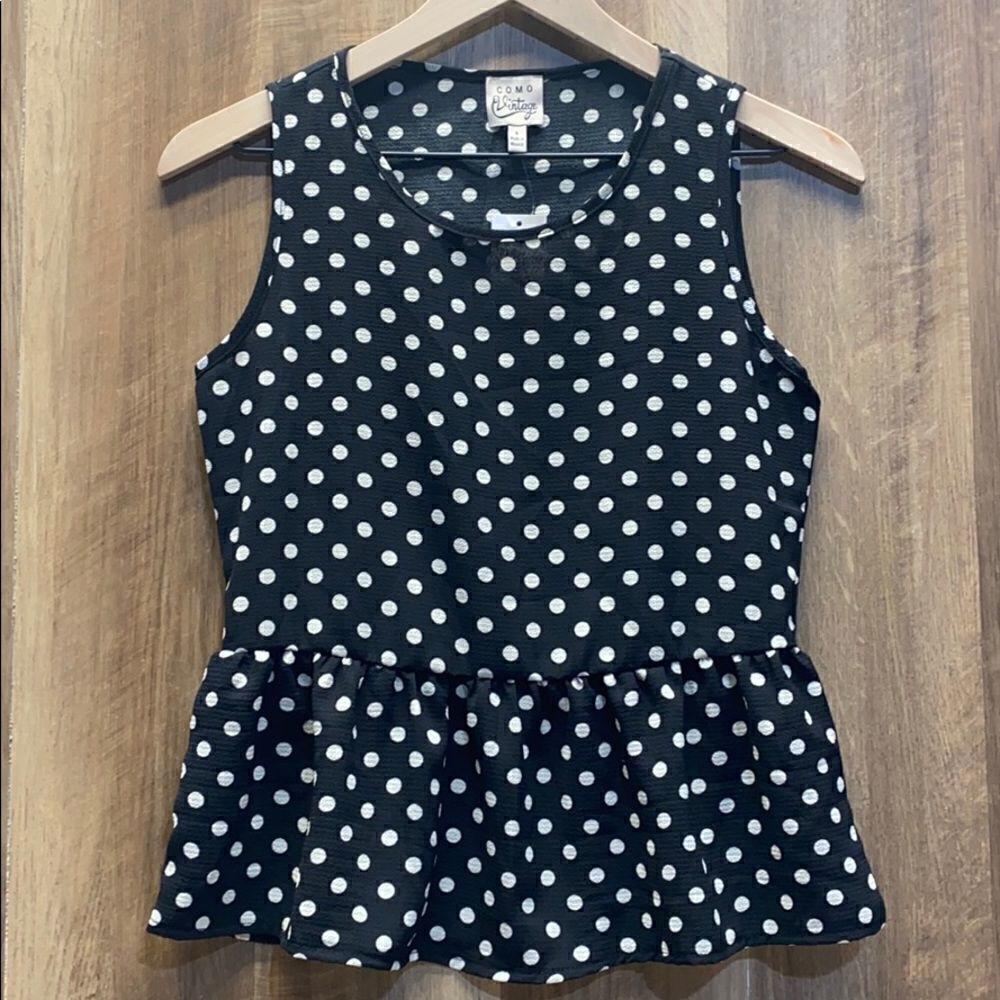 COMO VINTAGE - Black Polka Dot Tank